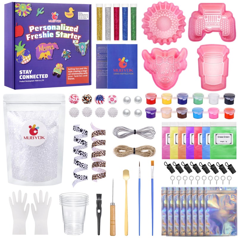 MUBYOK M140 85PCS Car Freshies Supplies Starter kit  DIY Freshie Making kit with Unscented Aroma Beads Freshies Silicone Molds and Accessories (Make 8 freshie) - Image 1